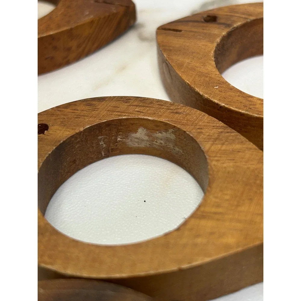Vintage Wooden Napkin Rings Set of 13 Fish and Geometric Shapes Philippines Wood